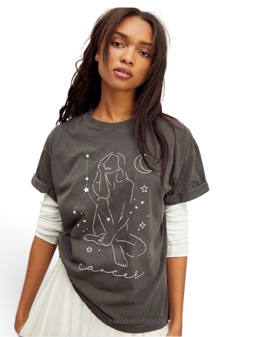 Girl Dangerous Aquarius Zodiac graphic tee charcoal washed boho grunge soft S